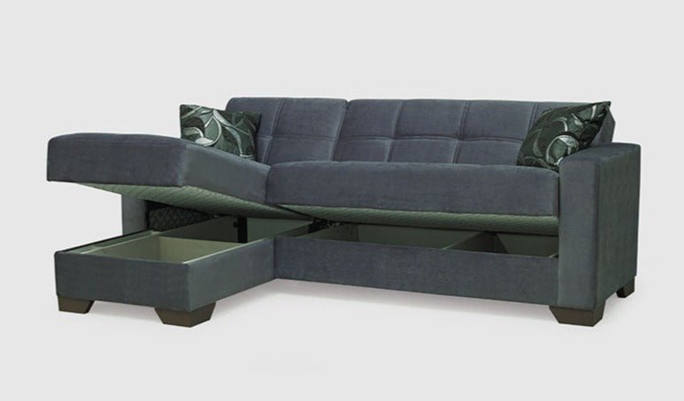 Grey Fabric Corner Sofa Bed - Sofa & Living