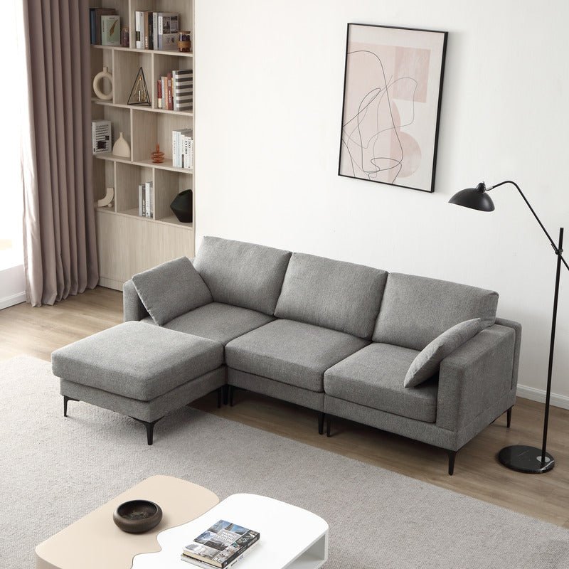 ANEK 3 Seater Fabric Sofa with Ottoman - Sofa & Living