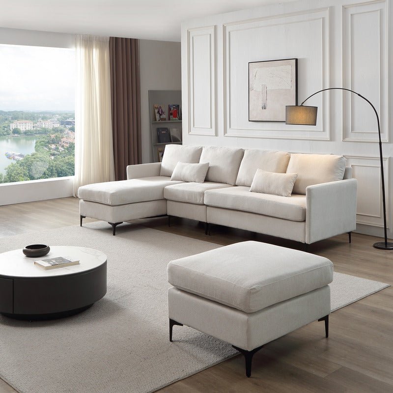 Boissiere Modular Beige 2 Seat Sofa with 1 Ottoman - Sofa & Living