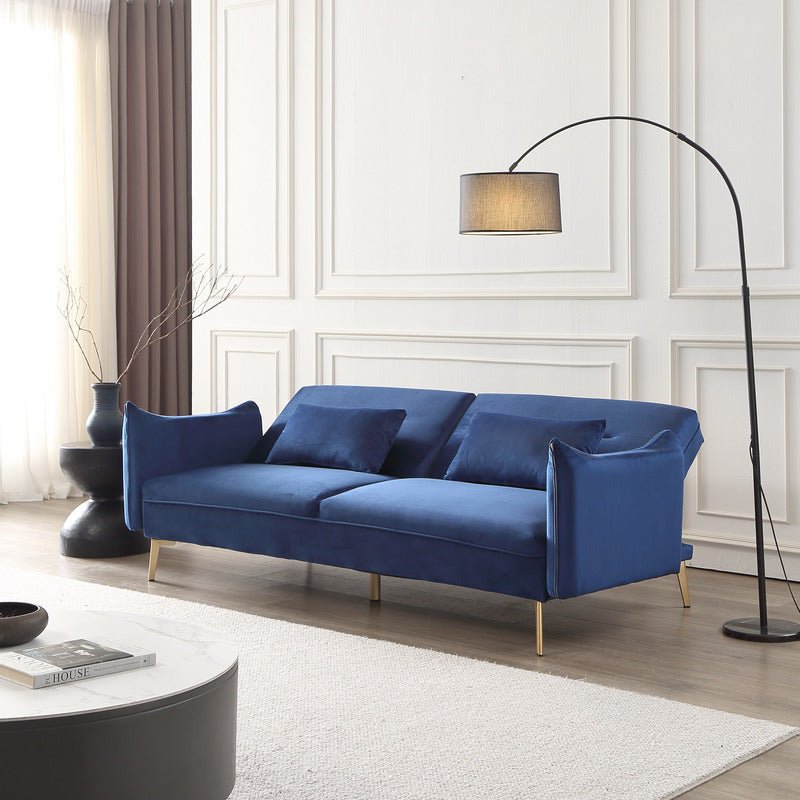 Decolux 2 Seater Blue Velvet Sofa Bed - Sofa & Living