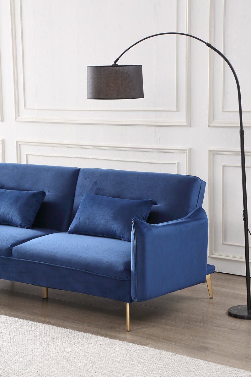 Decolux 2 Seater Blue Velvet Sofa Bed - Sofa & Living