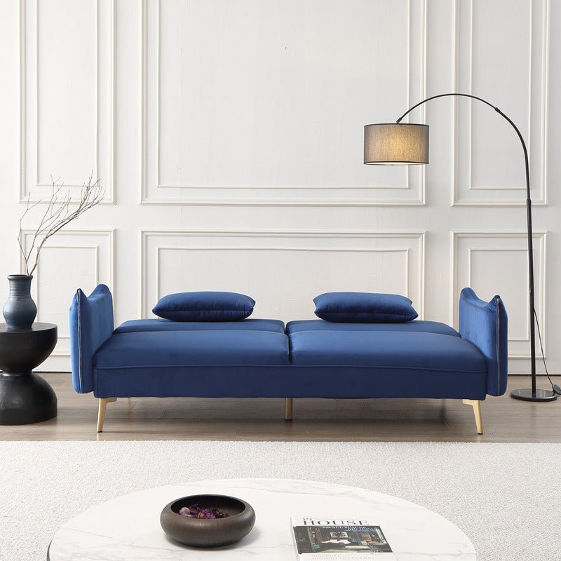 Decolux 2 Seater Blue Velvet Sofa Bed - Sofa & Living