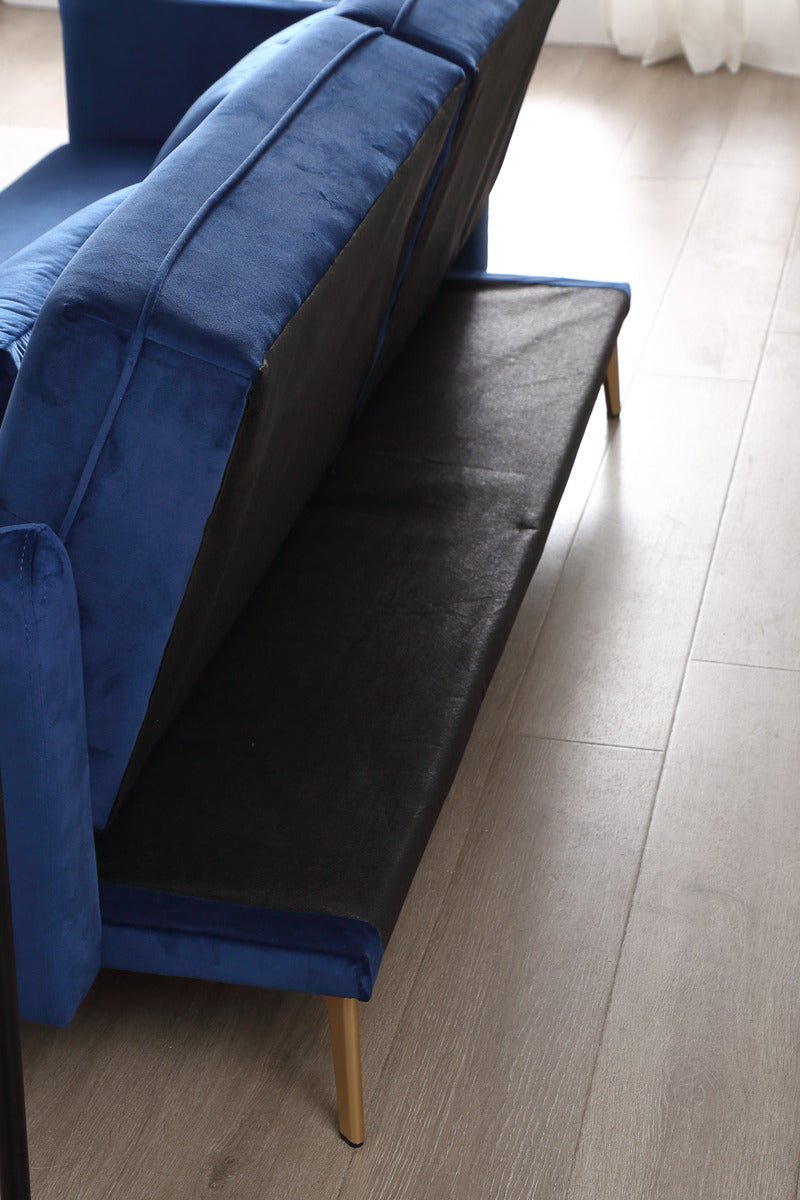 Decolux 2 Seater Blue Velvet Sofa Bed - Sofa & Living