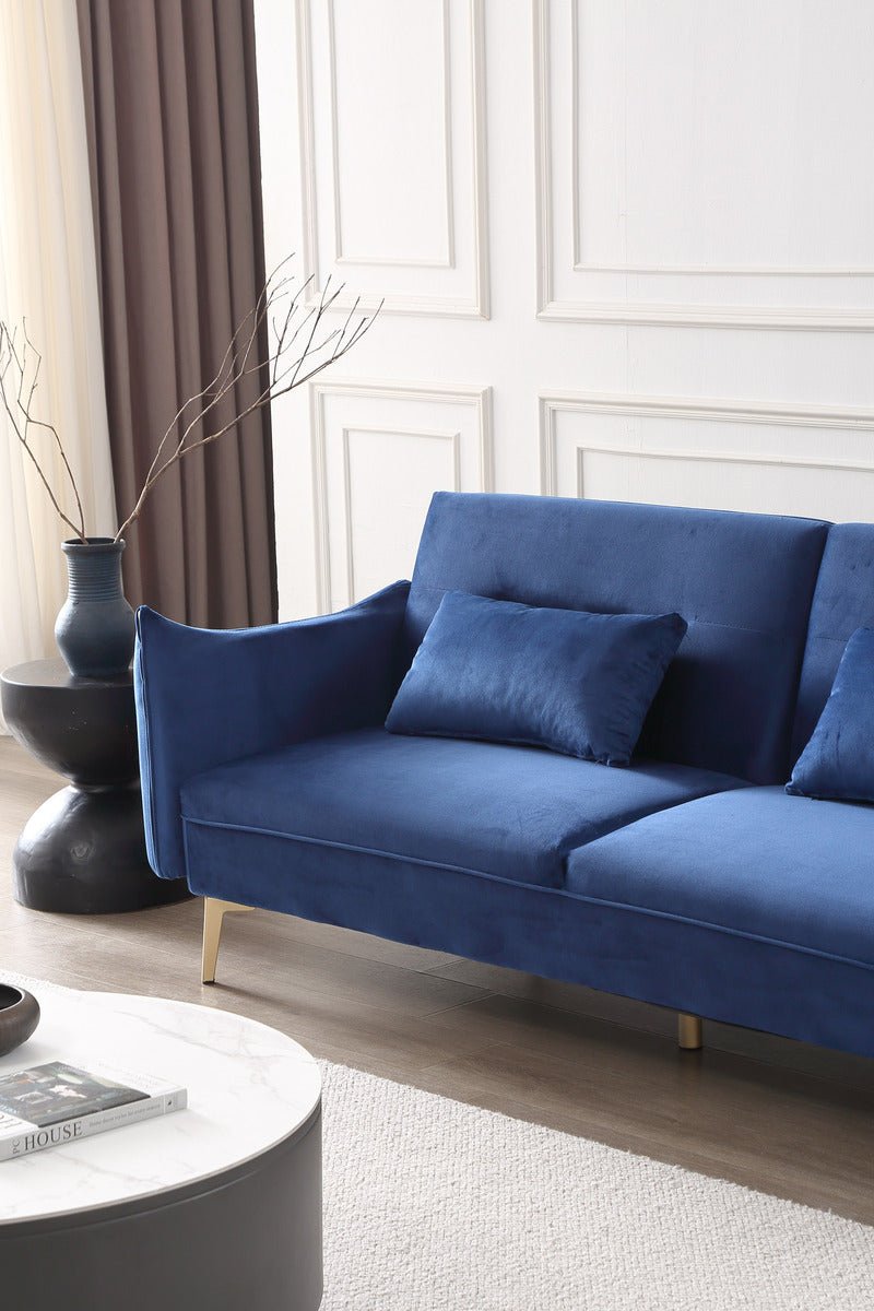 Decolux 2 Seater Blue Velvet Sofa Bed - Sofa & Living