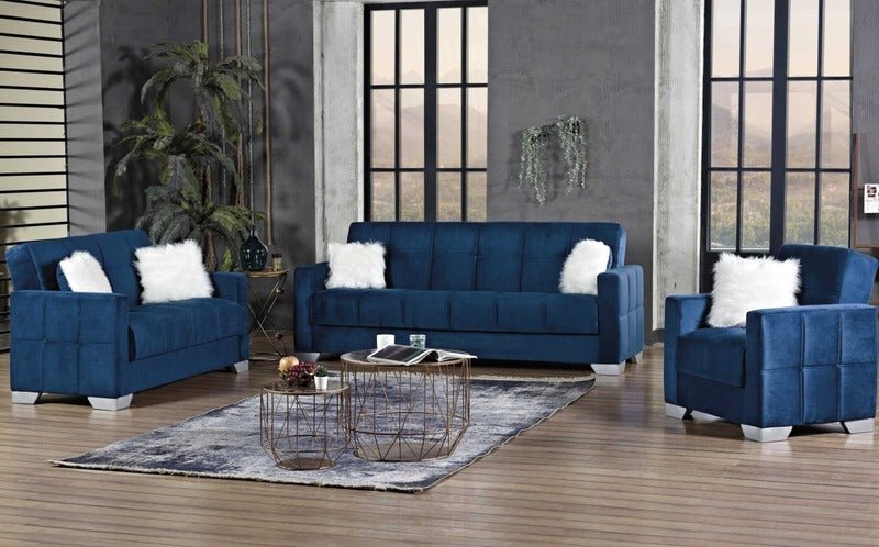 Montreal 2 Seater Sofa Bed Blue Fabric - Sofa & Living