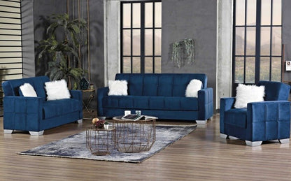 Montreal 3 Seater Sofa Bed Blue Fabric - Sofa & Living