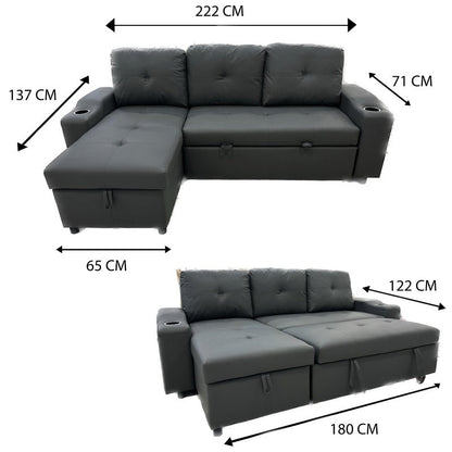 Windsor Grey Fabric Sofa Bed L Shape - Sofa & Living